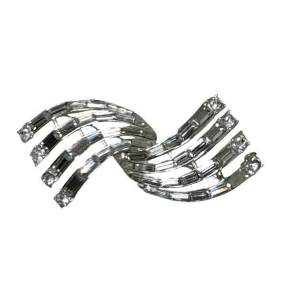 Vintage Signed Carole Rhinestone Silver-Tone Swirl Brooch Pin - Picture 1 of 3